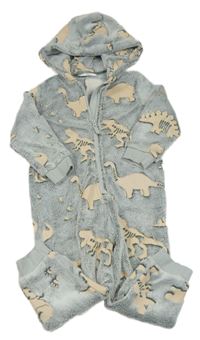 Šedá chlupatá kombinéza s dinosaury a kapucí M&S