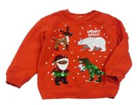 Červená mikina s vánočním motivem z flitrů H&M