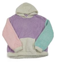 Filaovo-bielo-mátová huňatá mikina s kapucňou Shein