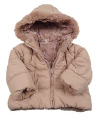 Světlerůžová šusťáková prošívaná zimní bunda s kapucí C&A