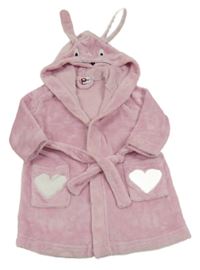 Svetloružový chlpatý župan s kapucí - zajíc
