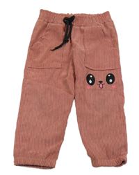 Ružové menšestrové nohavice s obličejem