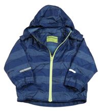 Tmavomodro-modrá pruhovaná šusťáková jarní bunda s odepínací kapucí Pocopiano