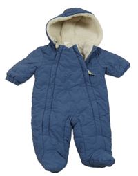 Modrá šušťáková prešívaná zimná kombinéza s kapucňou Next