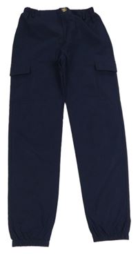 Tmavomodré cargo cuff nohavice Shein