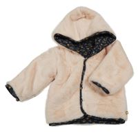Broskvový kožešinový zateplený oboustranný kabátek s kapucňou