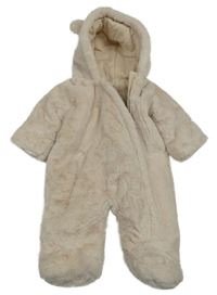 Béžová kožešinová zateplená kombinéza s kapucí Matalan