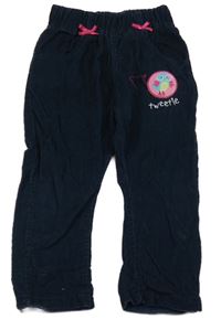 Tmavomodré manšestrové kalhoty s ptáčkem Oliver&Olivia 