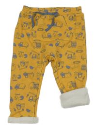 Okrové zateplené tepláky s bagry a klokaní kapsou Ergee 