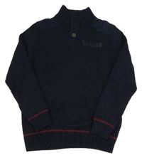 Tmavomodrý svetr s nápisem a rolákem S. Oliver