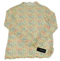 Nové - Limetkové síťované triko s kytičkami Dunnes