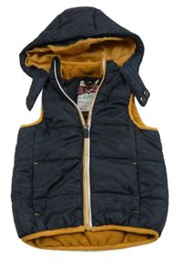 Tmavomodro-medová šušťáková prešívaná zateplená vesta s kapucňou Orchestra