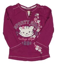 Malinovo-biele tričko s mačkou