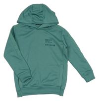 Zelená sportovní mikina s nápisem a kapucí 