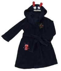 Tmavomodrý chlupatý župan s kapucí - příšerka