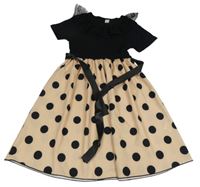 Čierno-béžové šaty s punítky a čipkou Shein