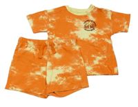 2set - Oranžovo-žluté batikované crop tričko s palmou + kraťasy So cute 