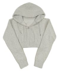 Šedá melírovaná propínací crop mikina s kapucí