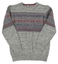 Modro-biely melírovaný sveter so vzorom