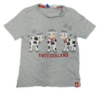Sivé melírované tričko s kravičkami Kids