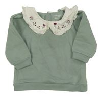 Zelenošedá mikina s golierikom s kvetinami Primark