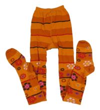Oranžové pruhované punčocháče s květy Jako-o
