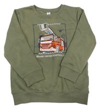 Khaki mikina s hasičským autom Topolino