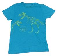 Tyrkysové melírované tričko s kostrami dinosaurů zn. Next