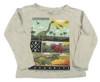 Sivo-smotanové melírované tričko s dinosaurami dopodopo