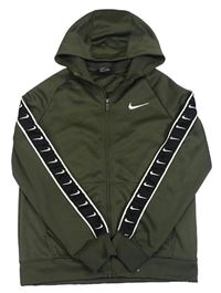 Tmavokhaki propínací sportovní mikina s logy a pruhem a kapucí Nike