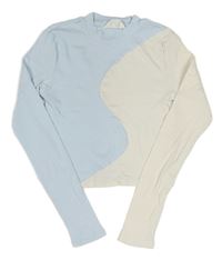 Světlemodro-smetanové žebrované crop triko H&M