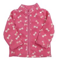 Tmavorůžová fleecová propínací mikina s bílými mašličkami Mothercare