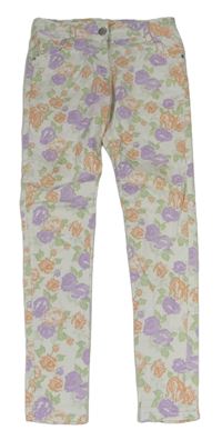 Smotanové skinny rifle s růžemi zn. Matalan
