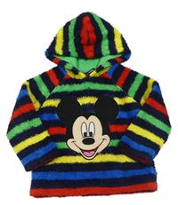 Tmavomodro-barevná pruhovaná chlupatá mikina s Mickey a kapucí George