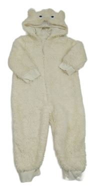 Smetanová huňatá kombinéza s kapucí - medvídek Mothercare