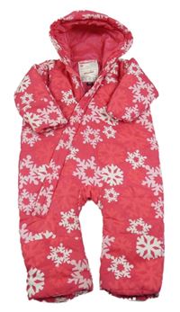 Tmavorůžová prošívaná šusťáková zimní kombinéza s vločkami a kapucí BABESKIN