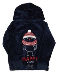 Tmavomodrá plyšová mikina s tučňáčkem a kapucí OKaïdi