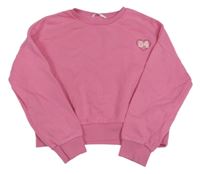 Ružová oversize crop mikina so srdíčkem z nápisů s číslom M&S