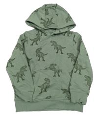 Khaki mikina s dinosaury a kapsou a kapucí C&A