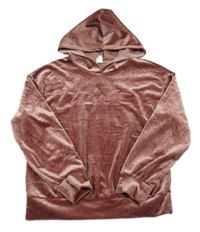 Staroružová lesklá zamatová mikina s nápisom a kapucňou SHEIN