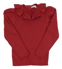 Červený rebrovaný sveter s volánikom Next