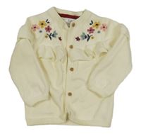 Smotanový prepínaci sveter s kvietkami a volánikmi F&F