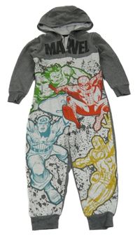 Tmavošedo-světlešedá melírovaná tepláková kombinéza s Avengers a logem a kapucí George