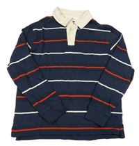 Tmavomodro-červeno-čierno-biela pruhovaná mikina s golierikom H&M