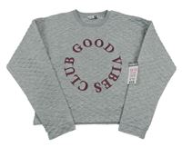 Nové - sivá melírovaná prešívaná vyteplená crop mikina s nápismi PEP&CO