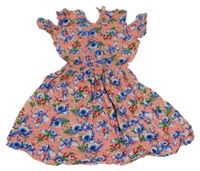 Růžové šaty s kytičkami a volnými rameny PRIMARK