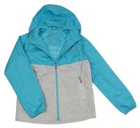 Azurovo-šedá/melírovaná šusťáková funkční jarní bunda s kapucí C&A