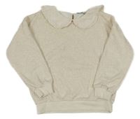 Smetanovo-světlebéžovo/šedá melírovaná mikina s golierikom s madeirou C&A