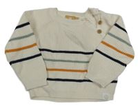 Smotanový rebrovaný sveter s farebnymi pruhmi MANOR
