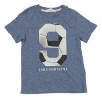Modré melírované tričko s číslem/míčem a nápisom H&M